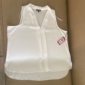 Vince Camuto White Sleeveless Blouse with Mandarin Collar